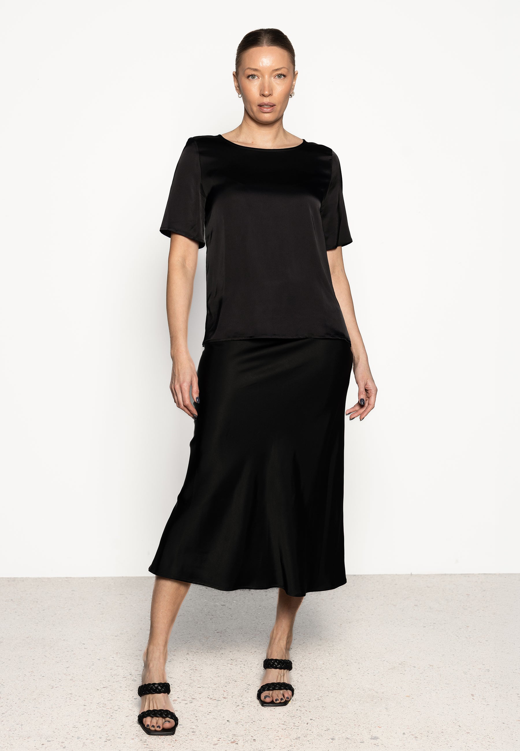 SATIN MIDI SKIRT